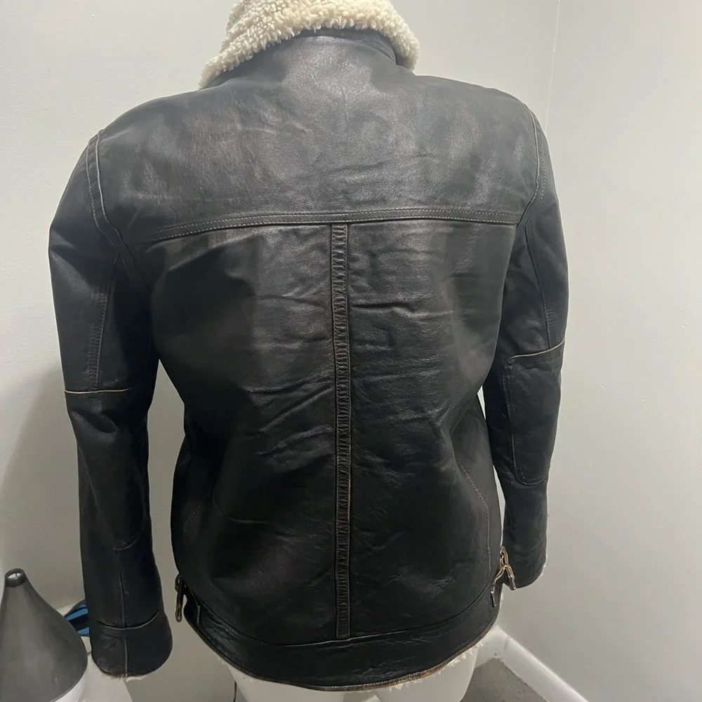 Vintage Wilsons Leather Brown Jacket with Cream Shearling - Picture 3 of 8